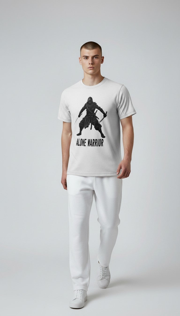 Alone Warrior" – Ninja Assassin Graphic T-Shirt | Men's White Cotton Tee