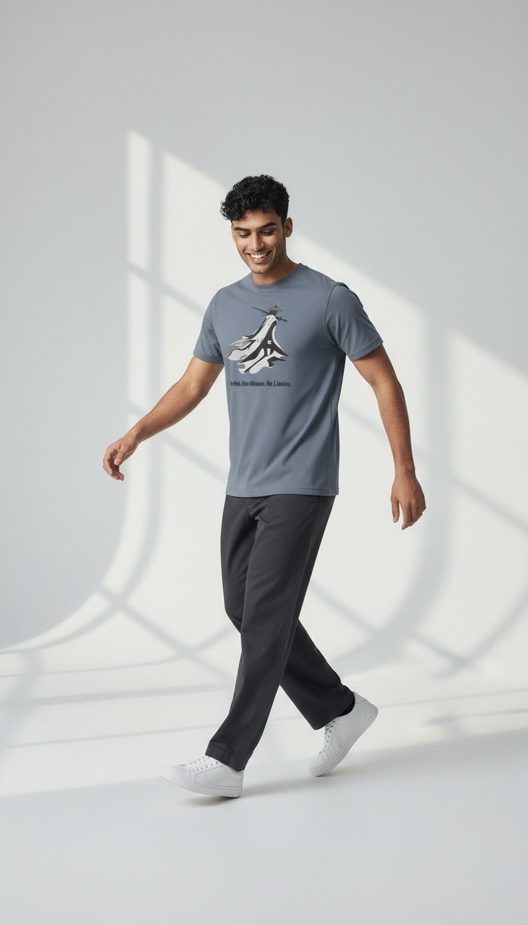 One Man. One Mission. No Limits" – Samurai Warrior Graphic T-Shirt | Men's Beige Motivational Tee