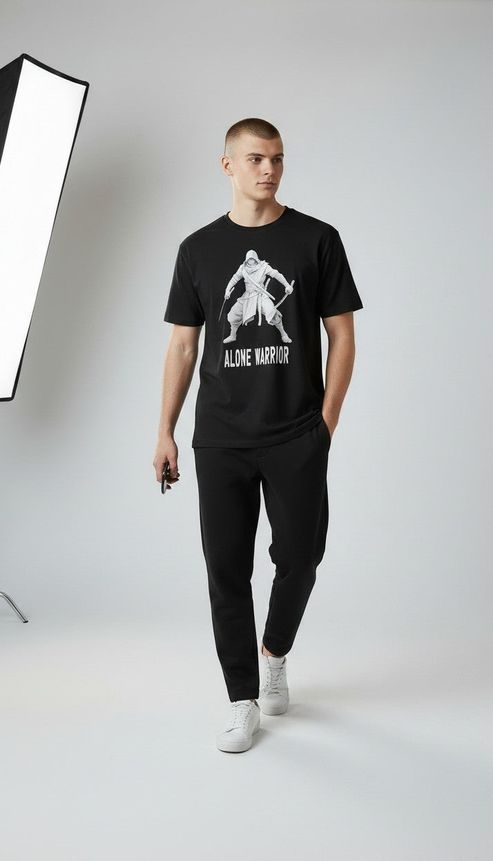 Alone Warrior" – Ninja Assassin Graphic T-Shirt | Men's White Cotton Tee