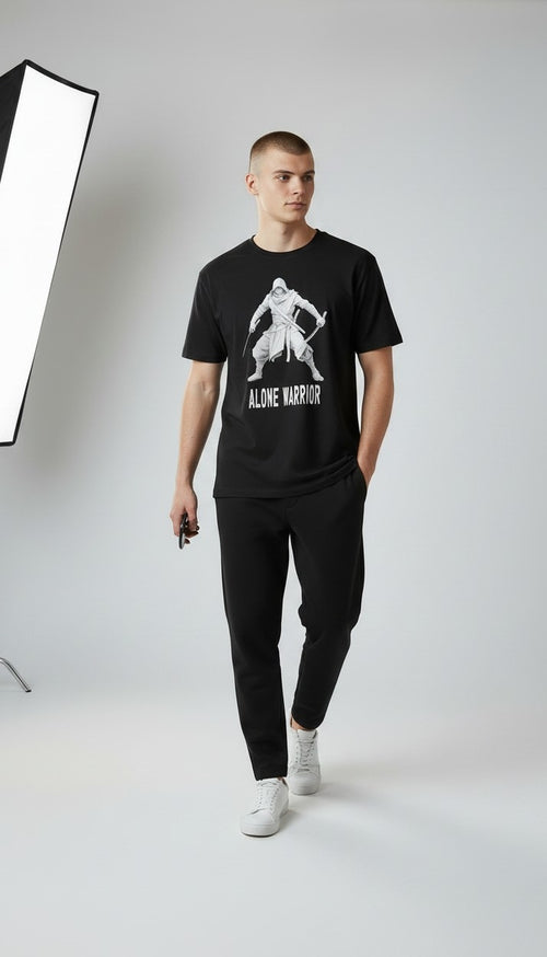 Alone Warrior" – Ninja Assassin Graphic T-Shirt | Men's White Cotton Tee