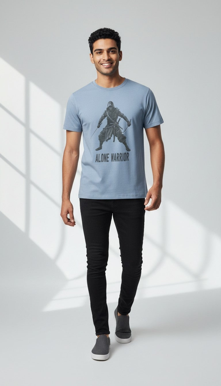 Alone Warrior" – Ninja Assassin Graphic T-Shirt | Men's White Cotton Tee