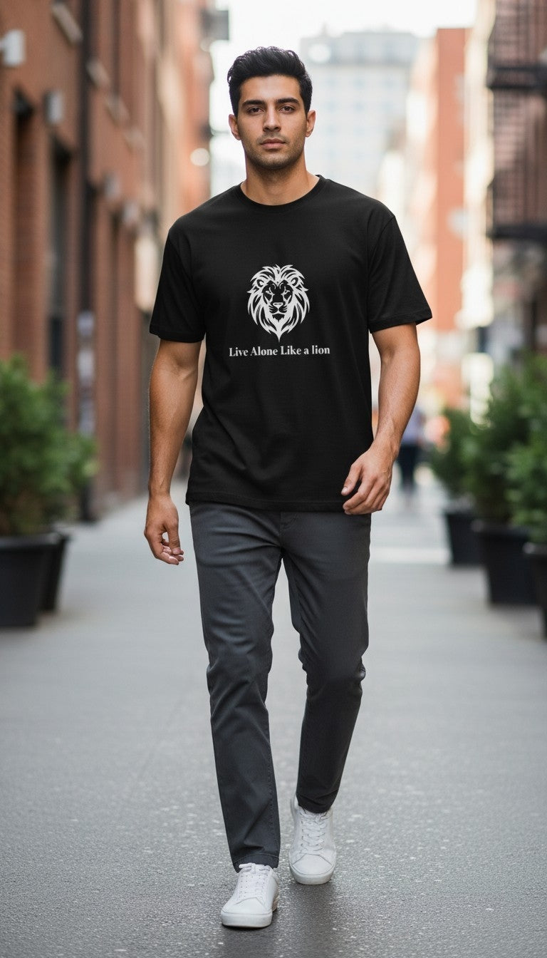 Live Alone Like a Lion T-Shirt | Motivational Graphic Tee for Men
