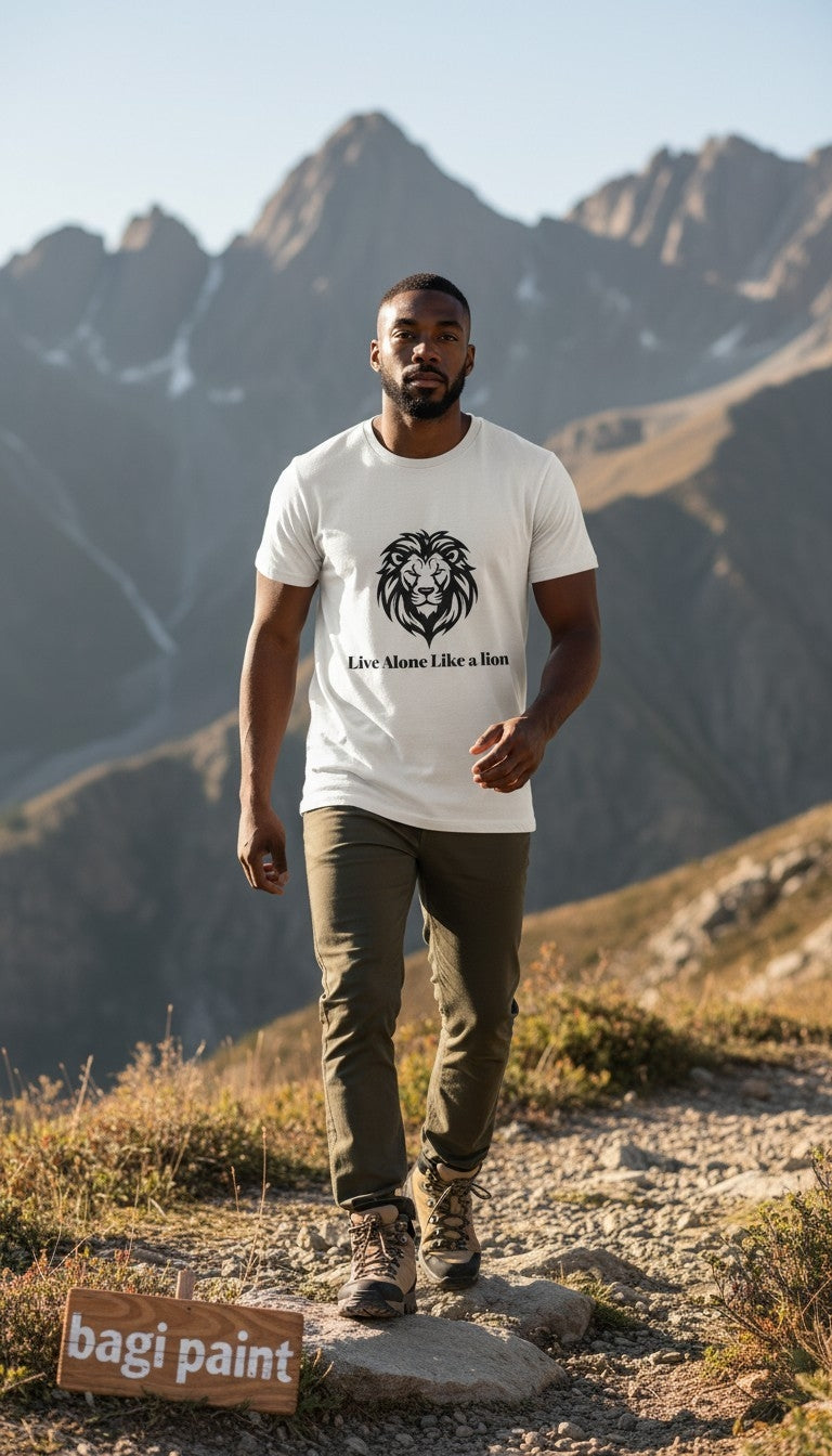 Live Alone Like a Lion T-Shirt | Motivational Graphic Tee for Men